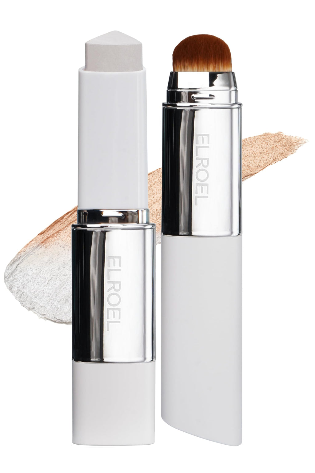 ELROEL Blanc Cover Cream Stick V White - Korean Color-Changing Foundation Stick with Volufiline - Medium to Full Coverage Dewy Finish Base Makeup - Dual-Ended with Detachable Brush (202 Natural)