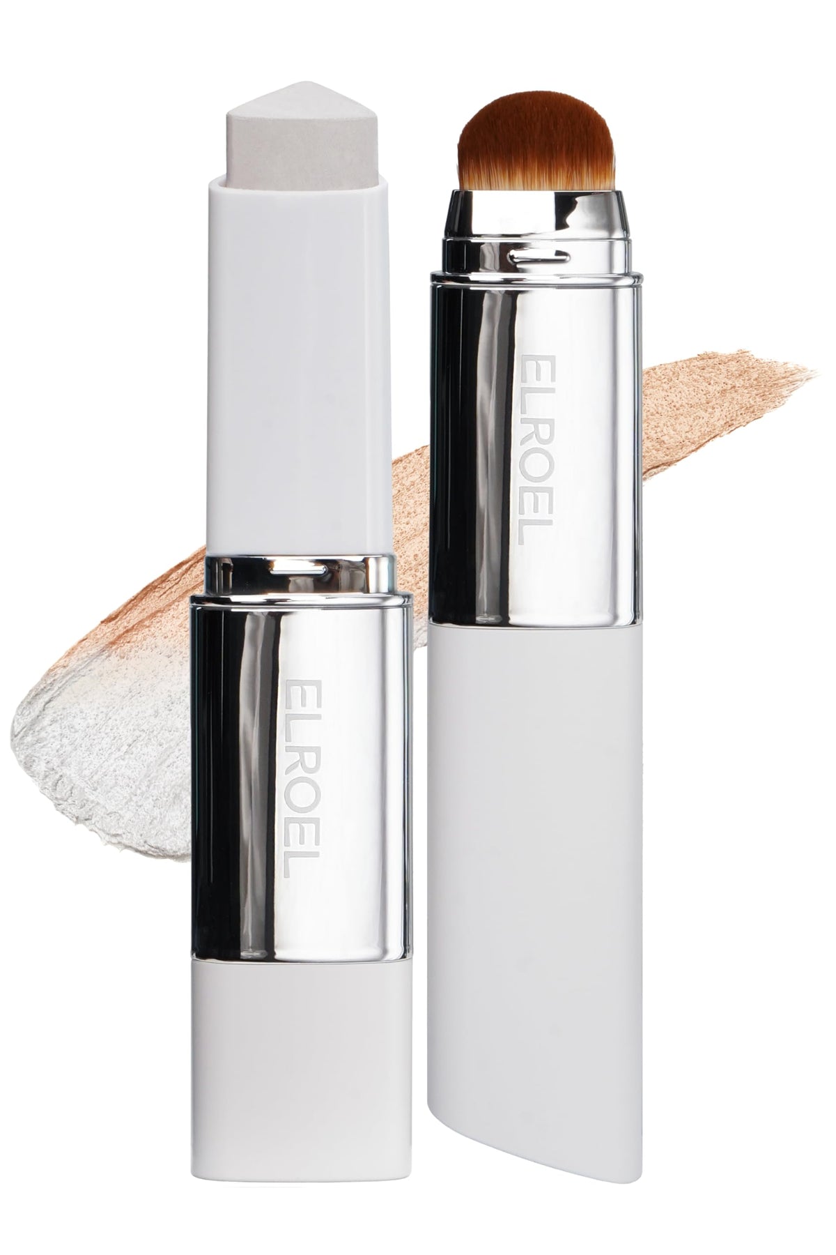 ELROEL Blanc Cover Cream Stick V White - Korean Color-Changing Foundation Stick with Volufiline - Medium to Full Coverage Dewy Finish Base Makeup - Dual-Ended with Detachable Brush (202 Natural)
