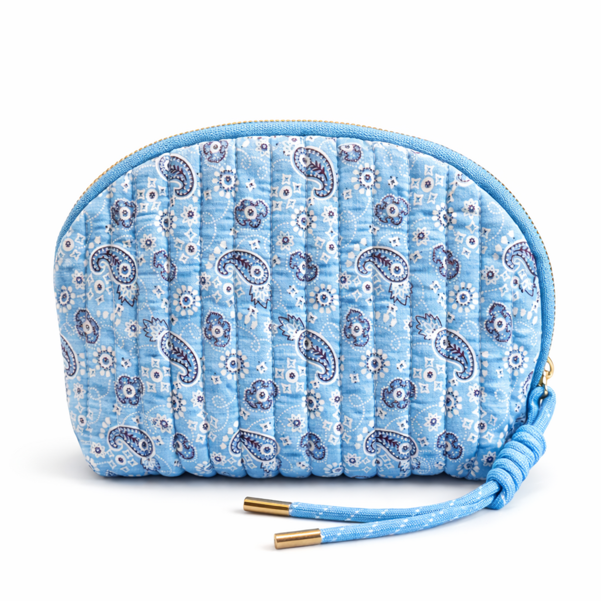 Quilted Paisley Cosmetic Case – Soft Curve Makeup Pouch in Pink, Blue, or Green Bandana Print